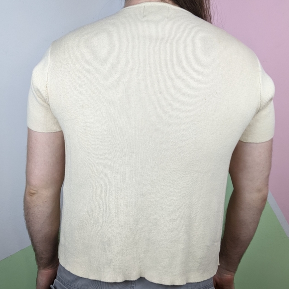 Woolrich Beige Floral Embroidery Short Sleeve Knit Cardigan - Picture 3 of 4